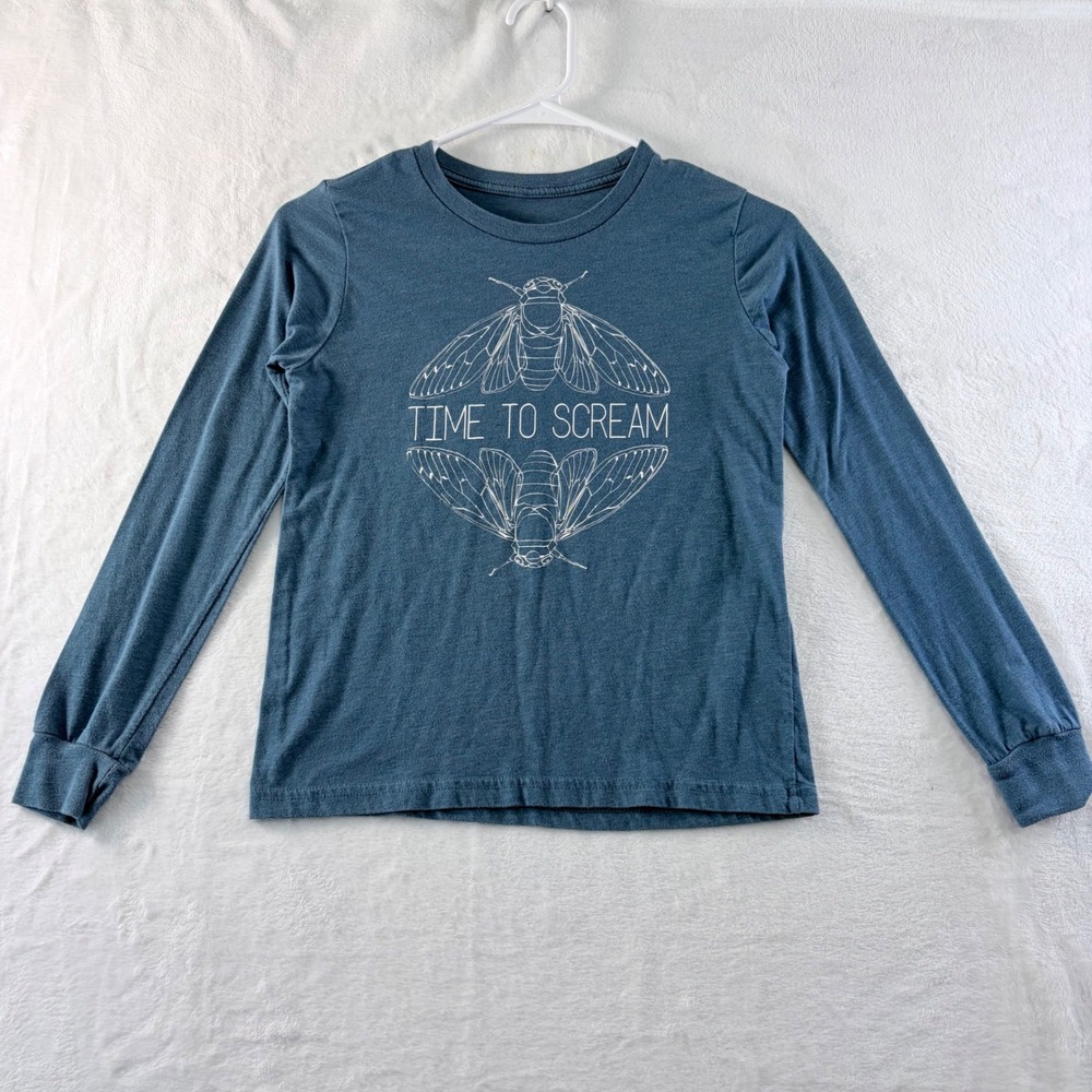 Bella Canvas Cicada Graphic Long Sleeve T Shirt "Time To Scream" Blue No Tag S